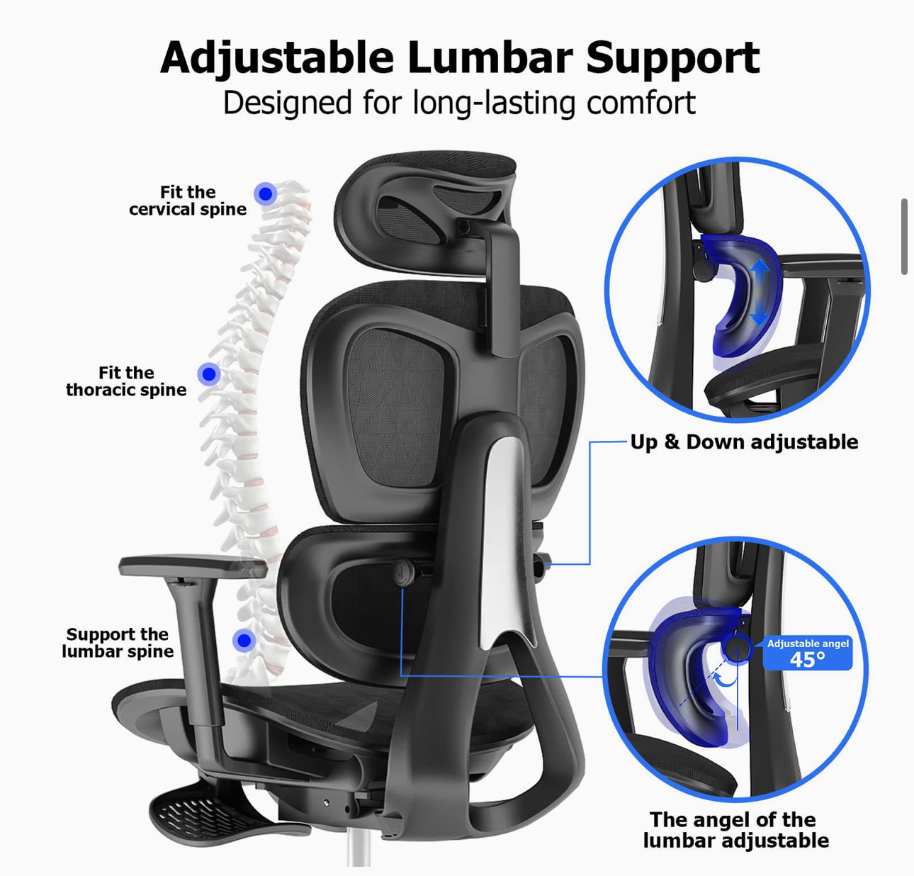 PatioMage Ergonomic Mesh Office Chair with 3D Adjustable Armrest,High Back Desk Computer Chair Ergo3d Ergonomic Office Chair with Wheels for Home