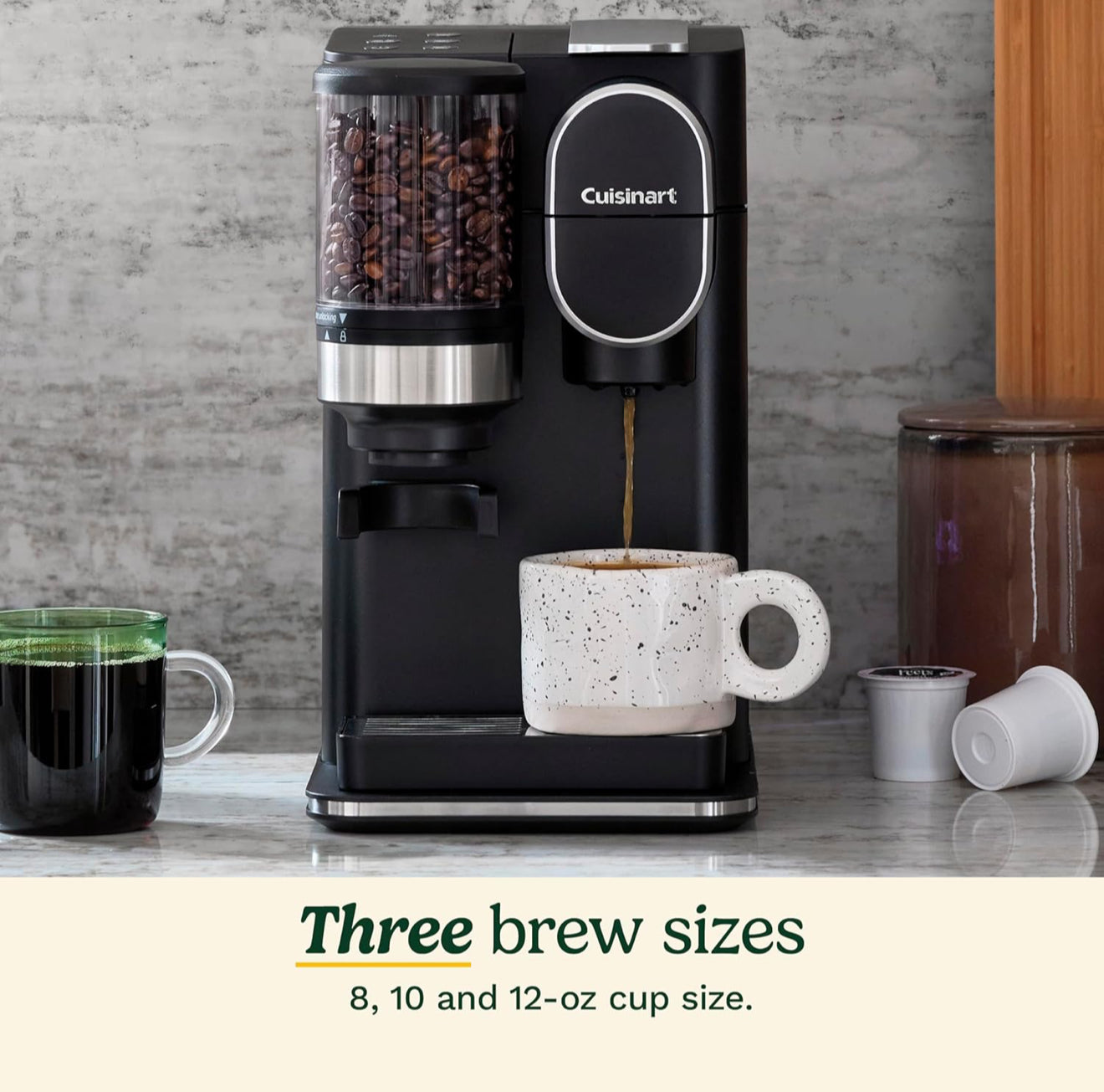 Cuisinart Single Serve Coffee Maker + Coffee Grinder, 48-Ounce Removable Reservoir, Black, DGB-2