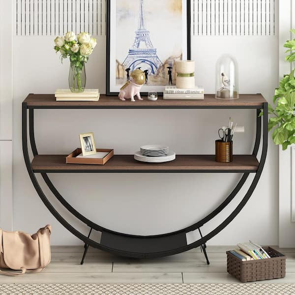 50 in. Brown Standard Half Moon Wood Console Table with Storage