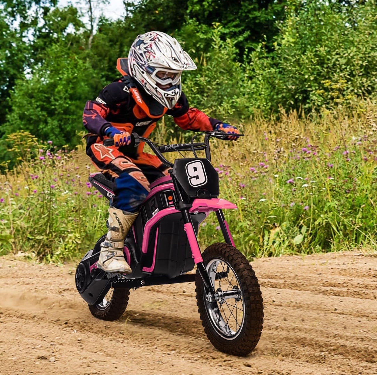 Hetoy 24V Electric Dirt Bike for Kids, 350W Kids Electric Motorcycle, Up to 14.29 MPH, 2-Speed Modes