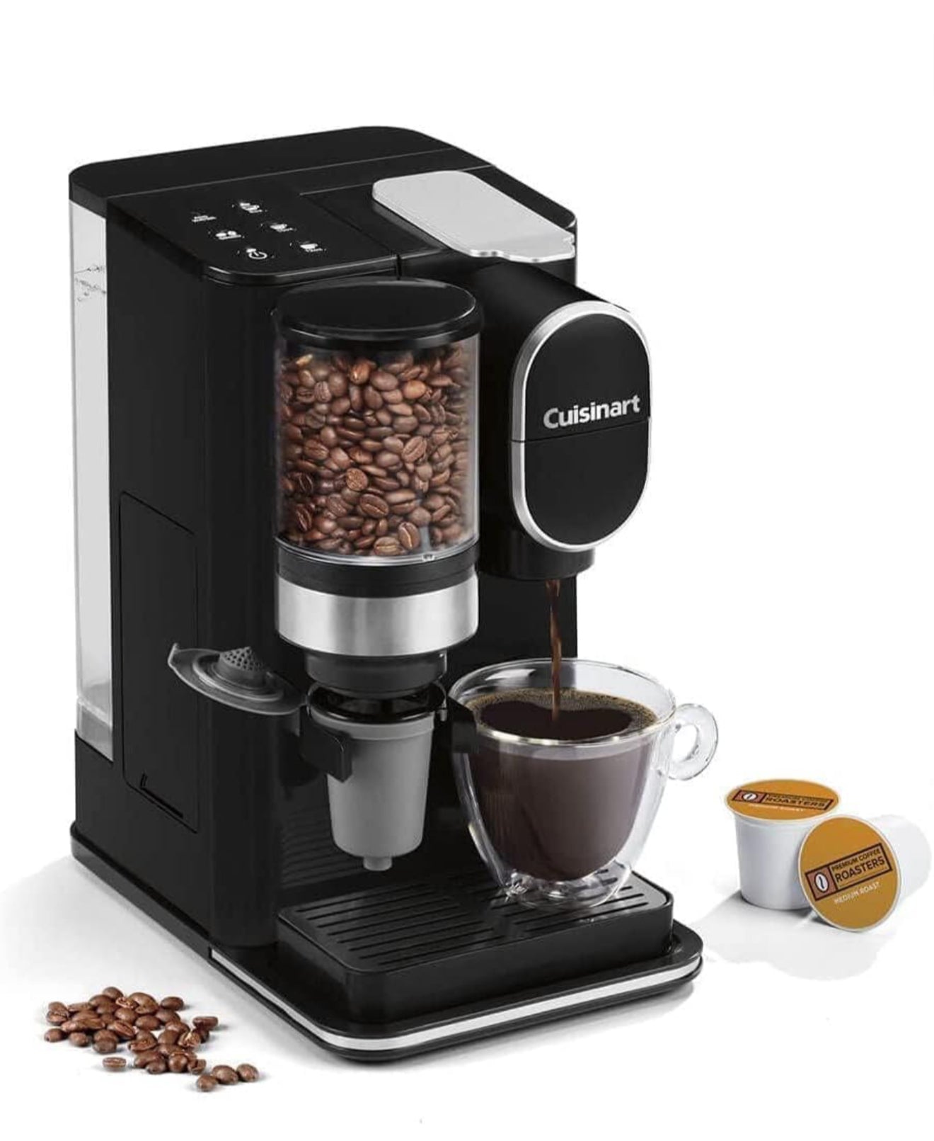 Cuisinart Single Serve Coffee Maker + Coffee Grinder, 48-Ounce Removable Reservoir, Black, DGB-2