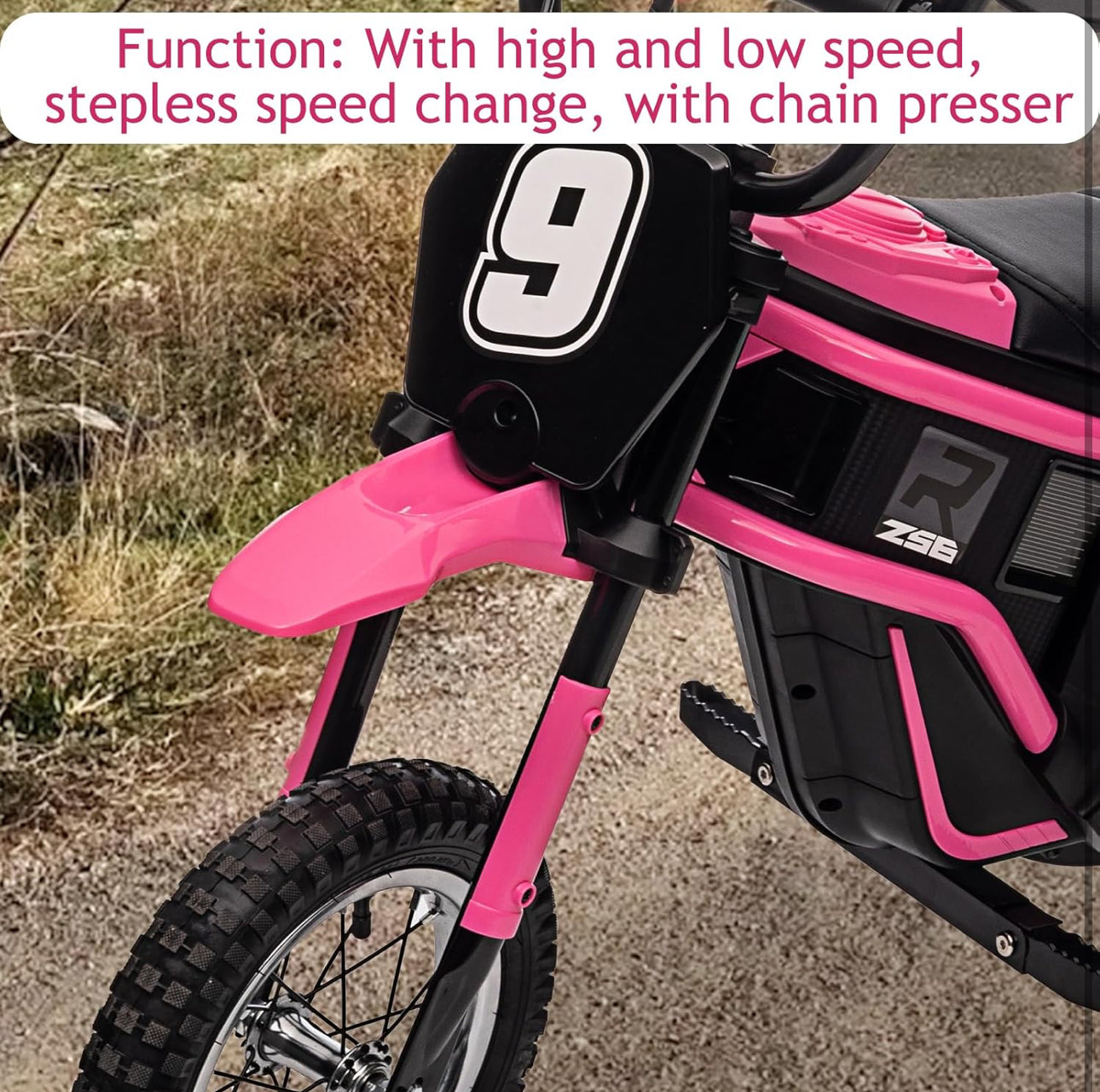 Hetoy 24V Electric Dirt Bike for Kids, 350W Kids Electric Motorcycle, Up to 14.29 MPH, 2-Speed Modes