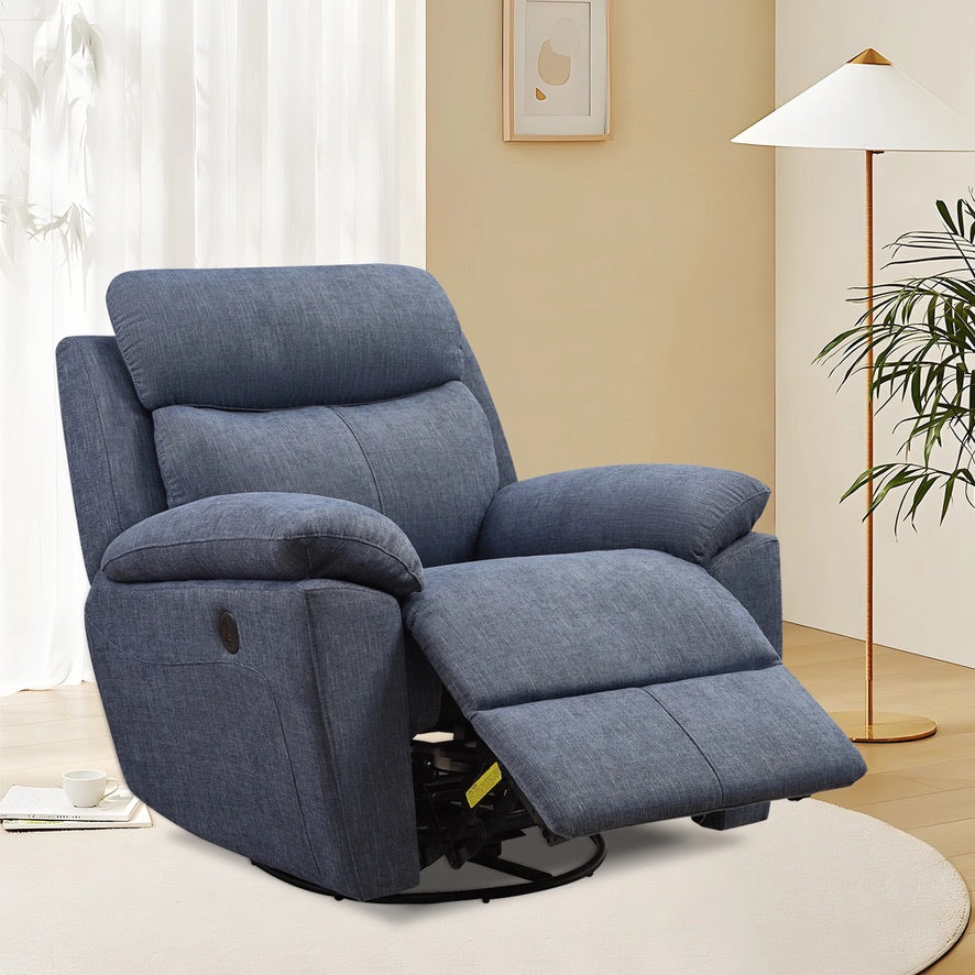 Recliner Chair for Adults, Ergonomic 270 Degree Swivel Electric Powered Recliner, Adjustable Modern Swivel Chair with Thick Seat Cushion and Backrest for Living Room, Bedroom, Nursery (Navy Blue)