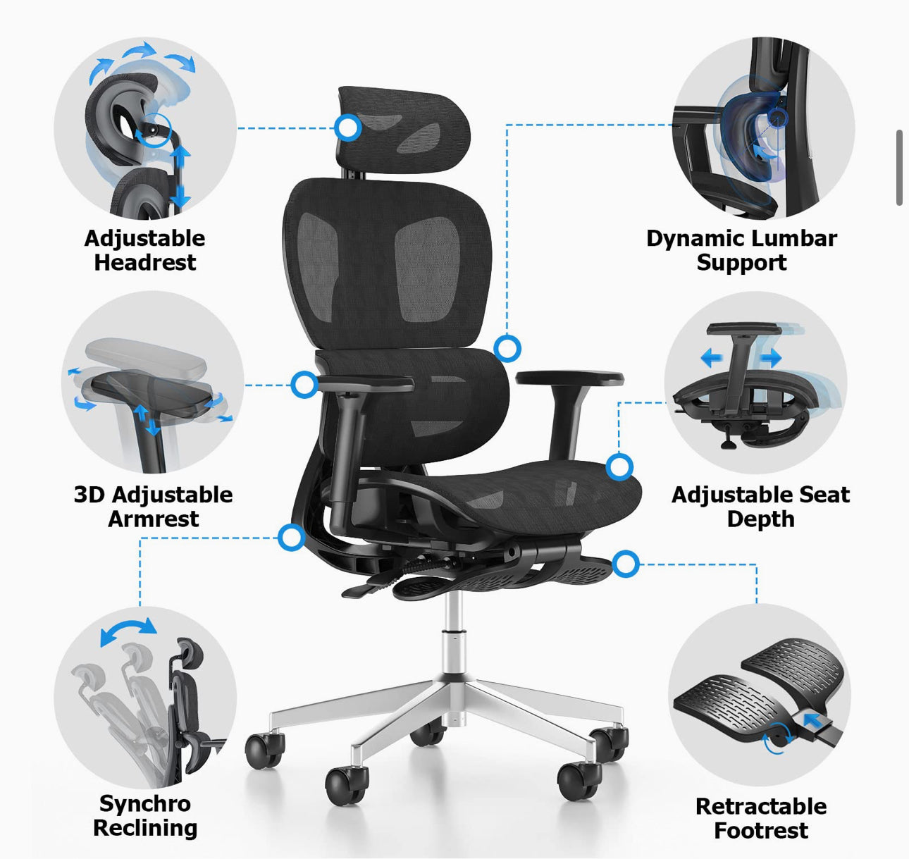 PatioMage Ergonomic Mesh Office Chair with 3D Adjustable Armrest,High Back Desk Computer Chair Ergo3d Ergonomic Office Chair with Wheels for Home