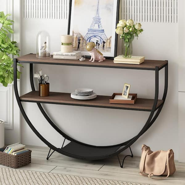 50 in. Brown Standard Half Moon Wood Console Table with Storage