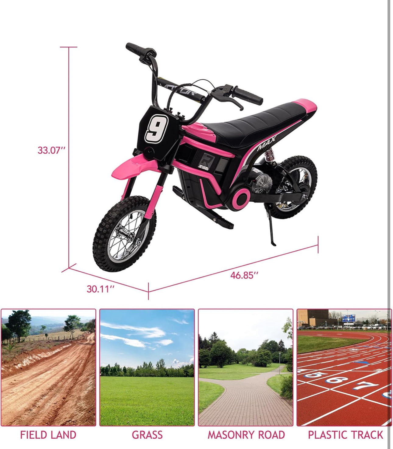 Hetoy 24V Electric Dirt Bike for Kids, 350W Kids Electric Motorcycle, Up to 14.29 MPH, 2-Speed Modes