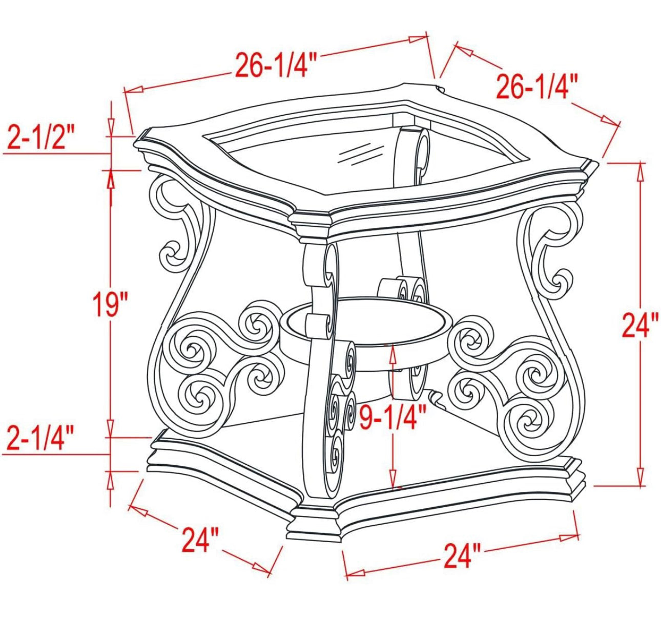 End Table, Coffee table, Glass Table Top, MDF W/Marble Paper Middle Shelf, Finish Metal Legs