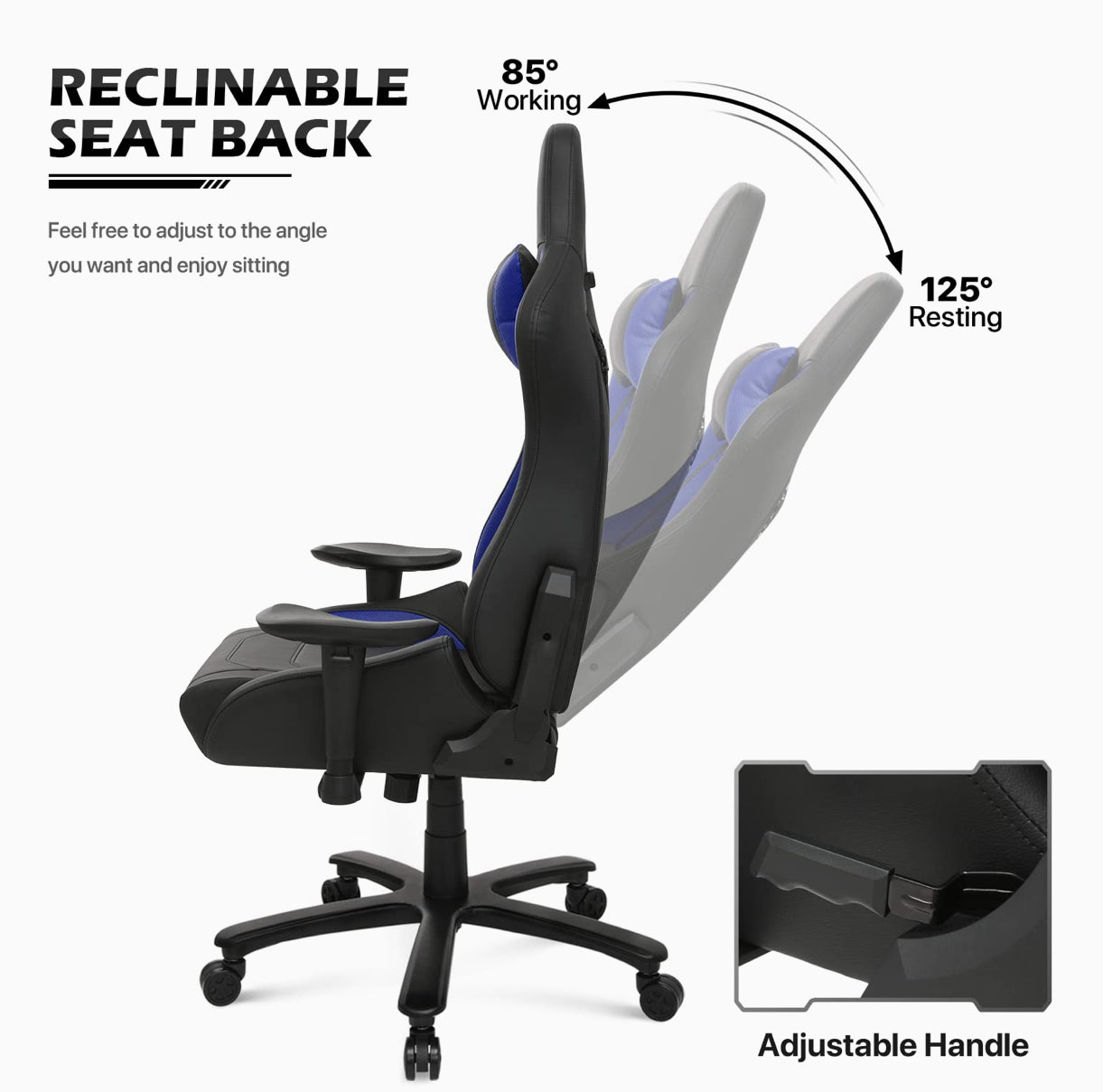 MoNiBloom Racing Style Gaming Office Recliner Chair for Adult Teen, Blue and black