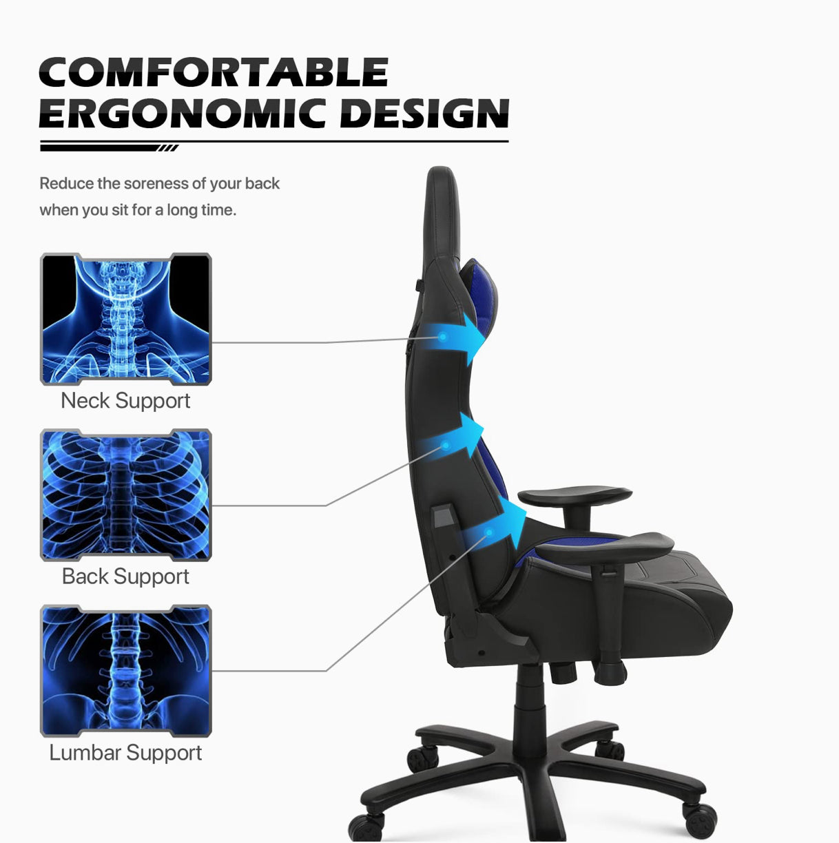 MoNiBloom Racing Style Gaming Office Recliner Chair for Adult Teen, Blue and black