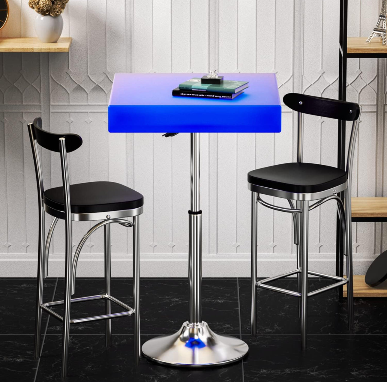 Magshion LED Cocktail Tables Outdoor Light Up Bar Table 24" Square Bistro Coffee Table, 29.5''- 39" Adjustable Height 16 RGB Changing-Color Pub Table