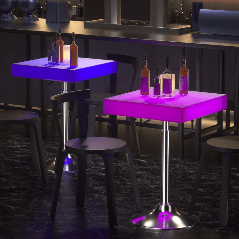 Magshion LED Cocktail Tables Outdoor Light Up Bar Table 24" Square Bistro Coffee Table, 29.5''- 39" Adjustable Height 16 RGB Changing-Color Pub Table