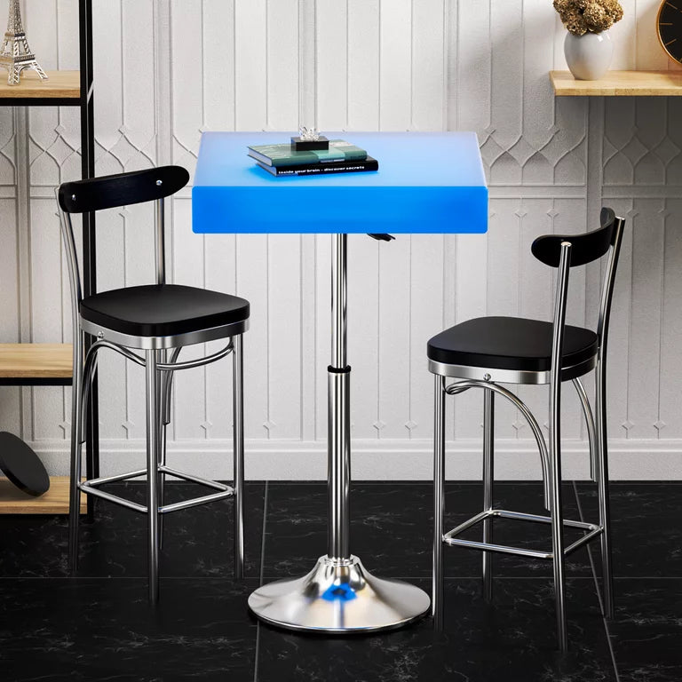 Magshion LED Cocktail Tables Outdoor Light Up Bar Table 24" Square Bistro Coffee Table, 29.5''- 39" Adjustable Height 16 RGB Changing-Color Pub Table